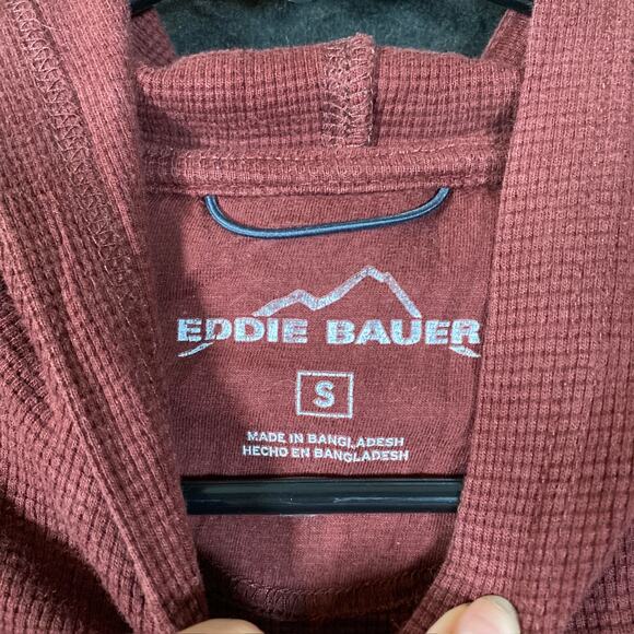 Eddie Bauer Mens Sweater Hoodie Maroon Pullover Henley Cotton Blend Small - Picture 4 of 11